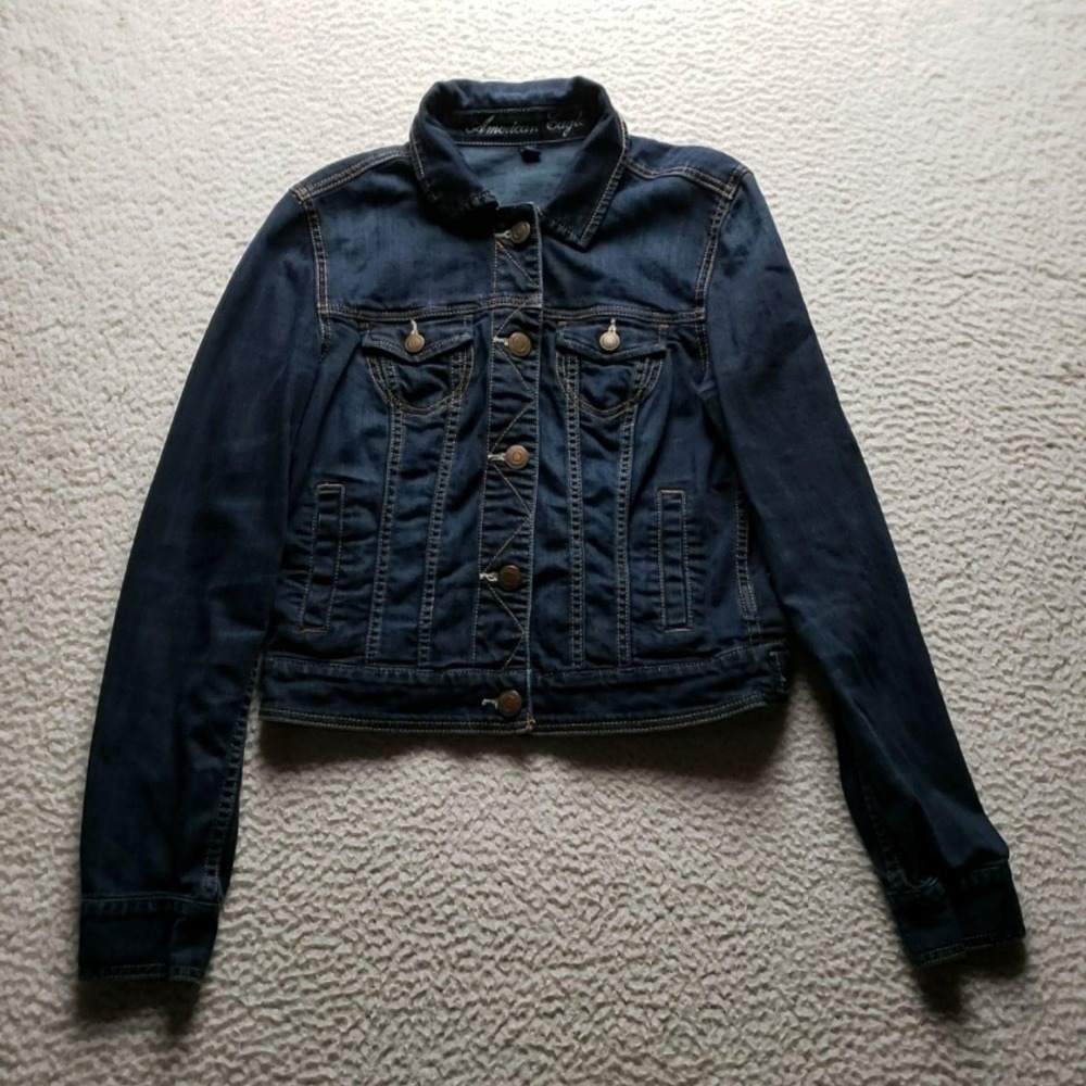 American Eagle Outfitters Jacket Womens M Blue Denim Jean Button Front Pockets